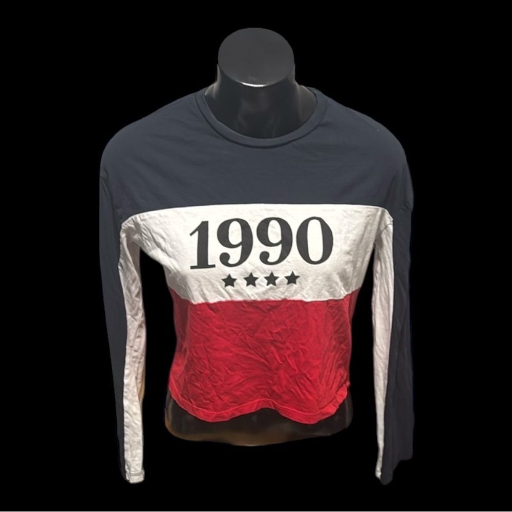 Long Sleeve Crop Top | Divided • H&M | Large | 1990 | Red, White & Blue